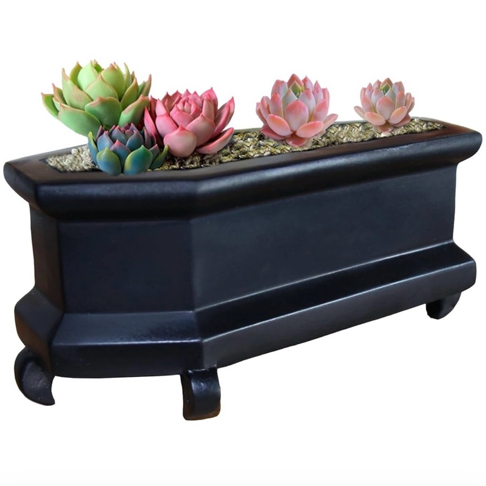 Mini black Coffin Planter Succulent Plant Pot